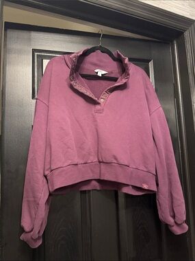 JoyLab Cropped Burgundy Snap-Front Pullover Sweatshirt
